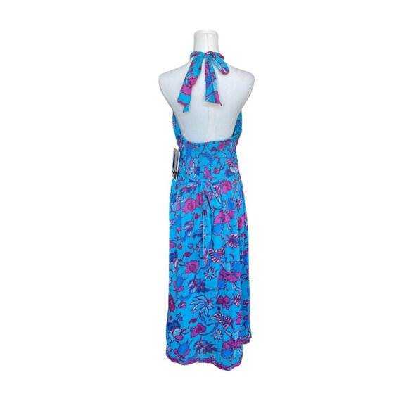 Caroline Constas Blue Floral Halter Maxi Dress Size M NWT Fit Flare Resort Vacay - Picture 4 of 10